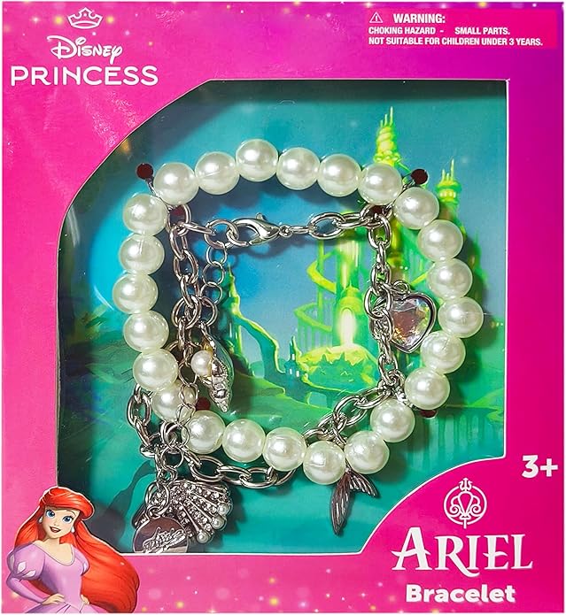 LUV HER Disney The Little Mermaid Bracelet Set for Girls Age 3+ - Pearl & Chain Bracelets with Seashell, Mermaid Tail, Heart Charms - Ideal for Dress-Up & Themed Parties - Adjustable & Layered Style