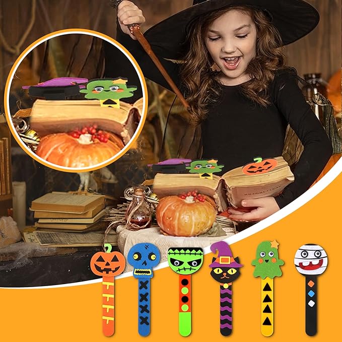 Letapapa Halloween Crafts for Kids Ages 4-8, 24 Pack DIY Bookmarks for Halloween Party Favors Trick or Treat,Goodie Bag Stuffers,School Classroom Prizes for Kids Art and Craft Activities