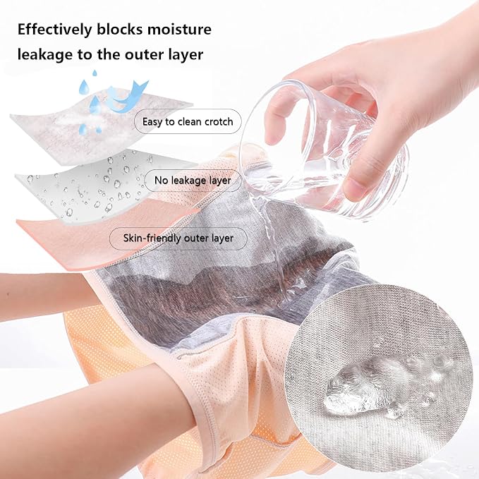 ZJHTK 6Pcs Cotton Incontinence Underwear for Women, Middle Waisted Panties for Women over 60, Reusable Protective Briefs