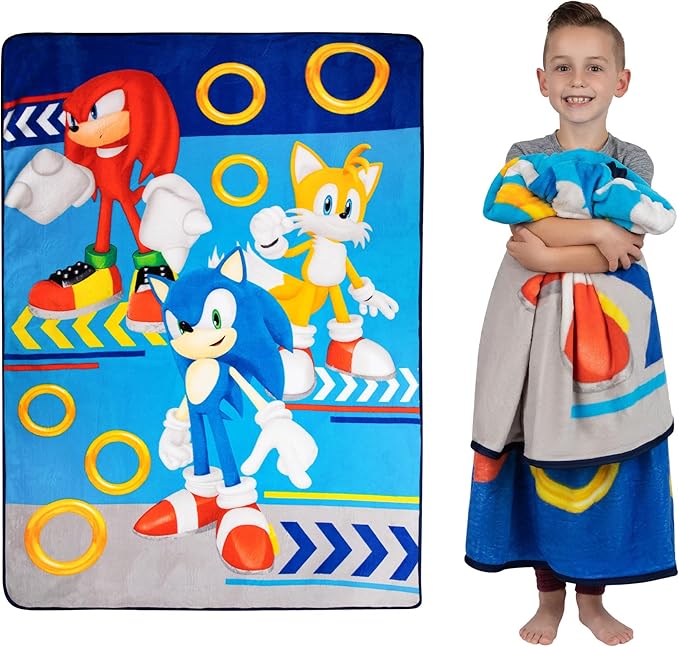 Franco Kids Bedding Super Soft Plush Micro Raschel Blanket, 62 in x 90 in, Sonic The Hedgehog (Pack of 6)