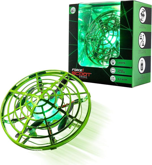 Force1 Scoot Skeet Mini Drone Electronic Shooting Game for Kids (Drone Only) - Hand Drones for Kids Compatible with Scoot Skeet LED Blaster, Electronic Target Game Indoor Flying Ball Toy (Green)