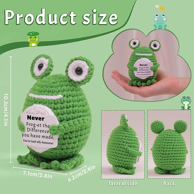 Positive Frog Crochet Gifts, Handmade Cute Frog Toy with Emotional Support Card,Thank You Appreciation Gifts for Women Friends,Retirement Leaving Going Away Farewell Gift for Teacher Coworker