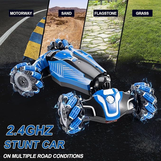 YEMIAI RC Stunt Car, 2.4GHz 4WD Drive Remote Controlled Gesture Sensor Toy Car, Hand Remote Control car with 360° Flipping Light and Music, Children's Toys for Boys and Girls Aged 5-13