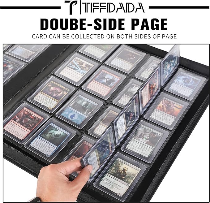 Top Loader Binder for Cards, 16 Pocket, Holds Up to 640 Toploaders with Ringless 20 Double-Sided Sleeves, Side Loading Top Loader Card Binder with Zipper for Trading Sports Cards in 3" x 4" Toploaders