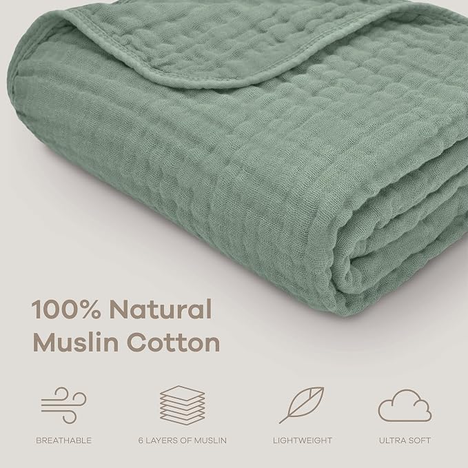 Comfy Cubs Muslin Baby Blanket 40" x 40" L - Swaddle Blankets Fern | Soft, Lightweight, 6-Layer Cotton Breathable Baby Blankets - Comfortable, Gentle & Versatile Cotton Baby Blankets for Sleep