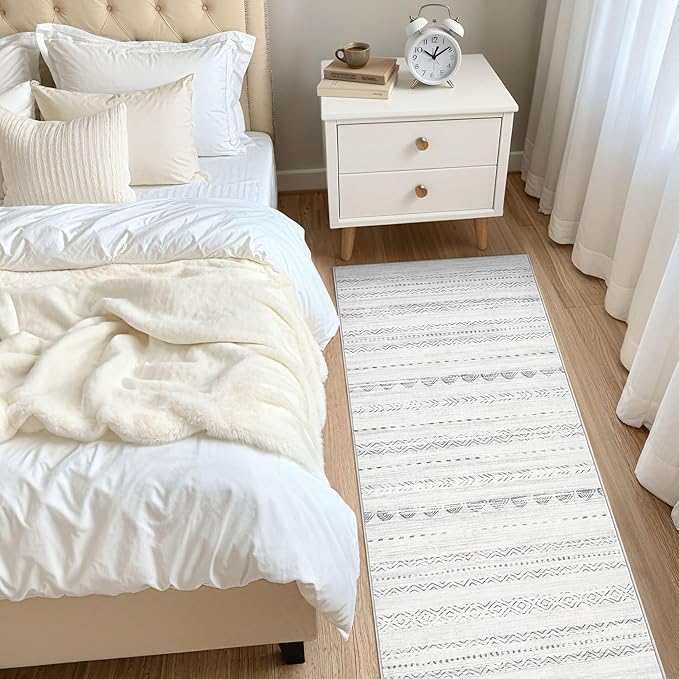 Nakagishi Boho 2x6 Runner Rug Machine Washable Rugs Non Slip Gray | Soft Underfoot, Stain Resistant, Carpet for Bedroom/Kitchen/Entryway/Hallway, Bathroom Pet & Kid Friendly Moroccan Farmhouse