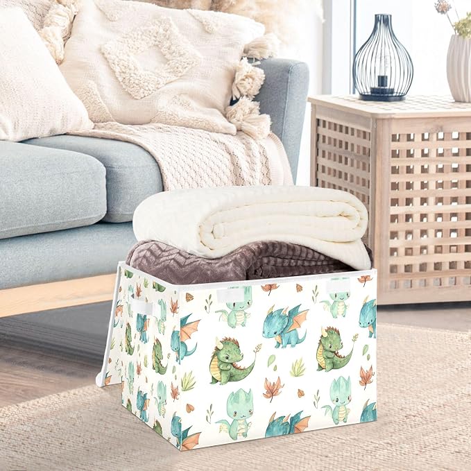 Dragon Watercolor Storage Bins with Lids and Carrying Handle,Foldable Storage Boxes Organizer Containers Baskets Cube with Cover for Home Bedroom Closet Office