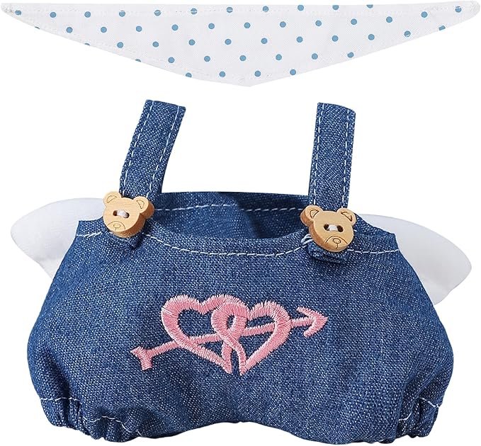 17cm Doll Clothing Set 3Pcs - Denim Overalls + Drool Bib, Blue Casual Outfit for 6-7inch Dolls (NO Doll Included) Sweet Style Dress Accessories