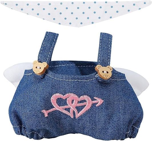 17cm Doll Clothing Set 3Pcs - Denim Overalls + Drool Bib, Blue Casual Outfit for 6-7inch Dolls (NO Doll Included) Sweet Style Dress Accessories