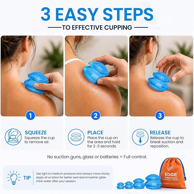 Silicone Cupping Therapy Set Professional Massage Cupping Cups for Cupping Therapy - 8 Cup Kit for Massage, Myofascial Release, Cellulite Reduction - Pack of 2 (Lure Blue)