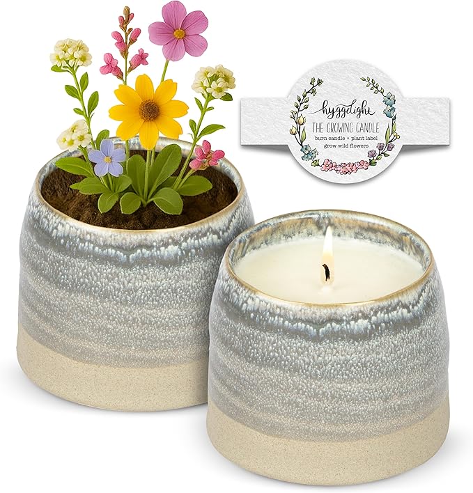 The Growing Candle, Unscented Fragrance Free Candles, 10oz Ceramic Pot, 100% Soy, Greta