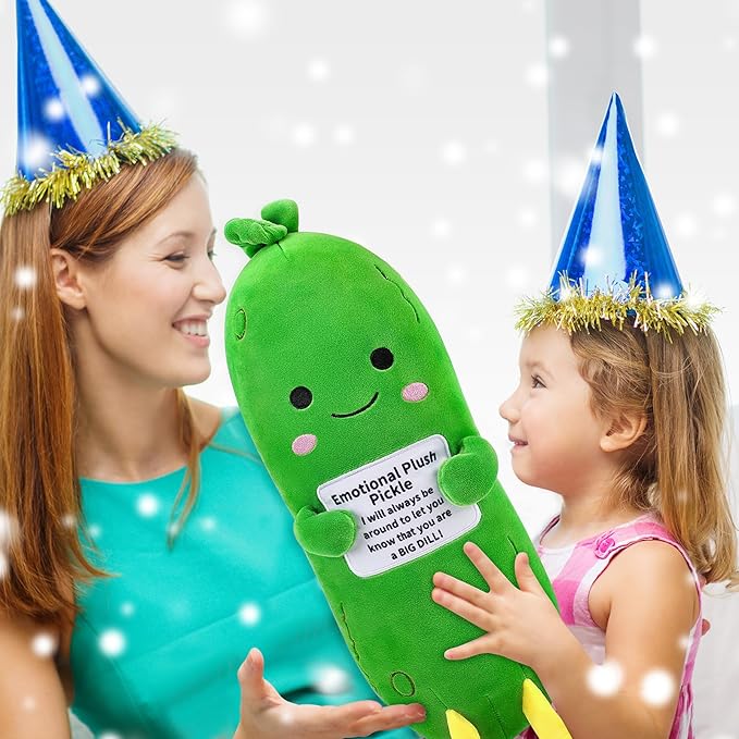 Emotional Plush Pickle,Pickle Stuffed Animal-12.6” Food Plushies Cucumber Stuffed Animal with Positive Words,Kawaii Plush Toys Birthday Gifts,Cute Vegetable Plushie Pillow for Kids Adults