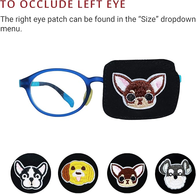 Astropic Cotton & Silk Eye Patch for Kids Glasses (Left Eye, Chihuahua)