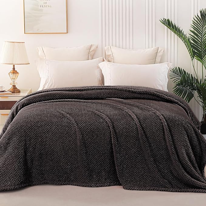 Whale Flotilla Soft Fleece King Size Bed Blanket, Coffee | 90x104 Inch, Suitable for Bed, Fluffy Fuzzy Jacquard Blankets for All Season, Lightweight and Cozy