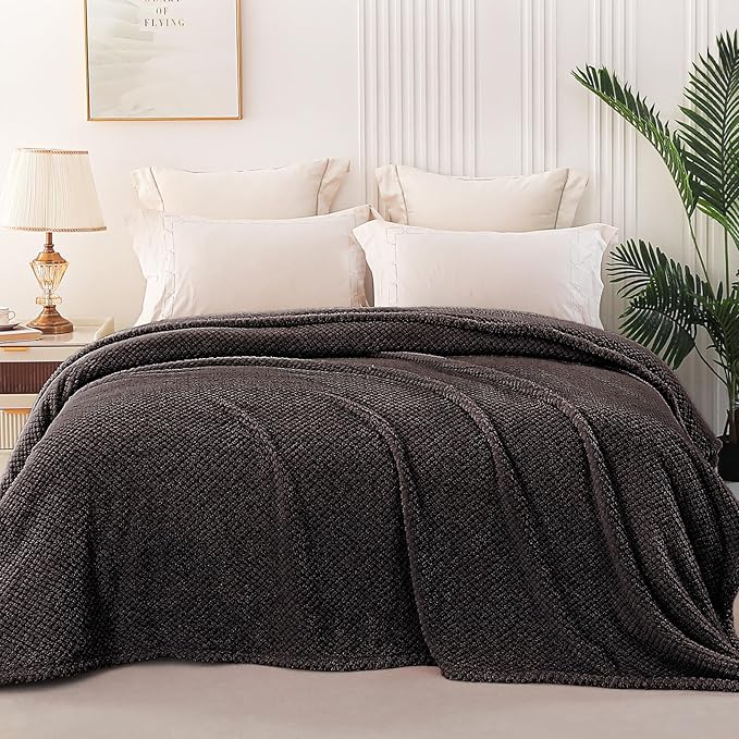 Whale Flotilla Soft Fleece Twin Size Bed Blanket, Coffee | 60x80 Inch, Suitable for Bed, Fluffy Fuzzy Jacquard Blankets for All Season, Lightweight and Cozy