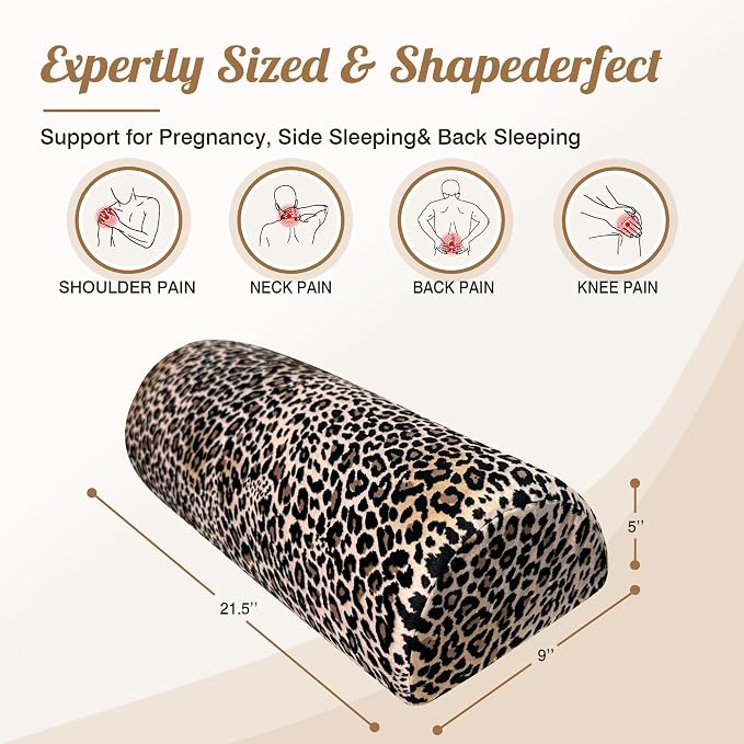 Knee Pillow for Back Sleeping – Half Moon Bolster Pillow for Under Knee While Sleeping Support, Leg & Back Pain Relief (21.5x9x5 Inches)
