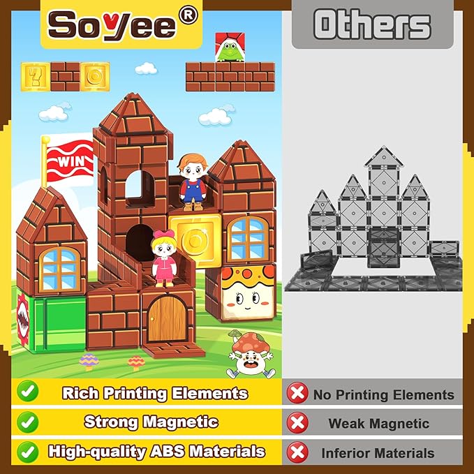 Magnetic Tiles Toddler Kids Toys Construction Building Blocks for Kids 3+ Toddler Kids Preschool Learning Toys for Boys Girls