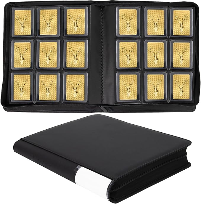 Toploader Binder, Holds 360 Toploaders, Top Loader Binder with 9 Pockets for 3" x 4" Rigid Cards, Double-Sided Pockets Card Binder Top Loader for Trading Cards or Sports Cards (black)