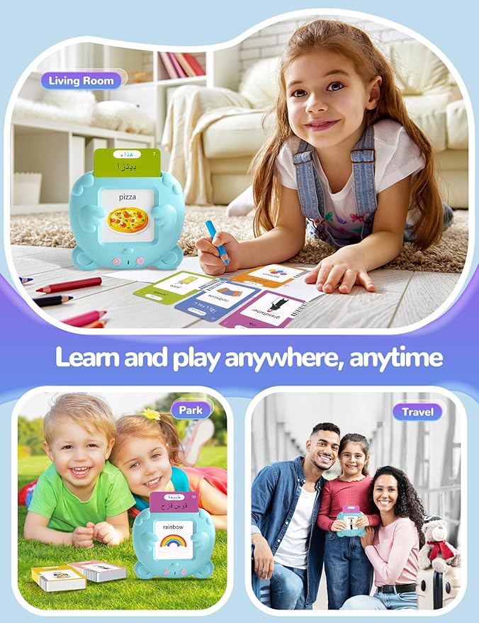 Arabic and English Talking Flash Cards for Toddlers, 510 Sight Words Bilingual Learning Toys for Children, Autism Pocket Speech Therapy Toys, Arabic Vocabulary Educational Flashcards