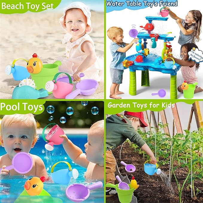 Bath Toys for Toddlers 1-3, NO Hole 4pcs Toddler Bath Toy for 1 2 3 Duck Watering Can Outdoor Garden Beach Water Pool Toys for Baby Toddler Age 1-4 Water Table Toy for Kids 2-4 Bathtub Gift