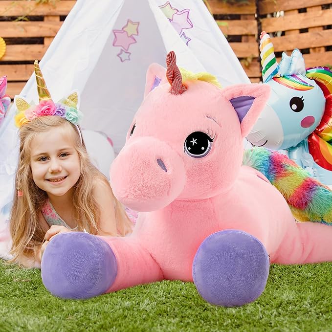 Tezituor 43in Giant Unicorn Plush Toys,Big Pink Unicorn Stuffed Animals,Lovely Unicorn Birthday Decorations for Children,Great Unicorns Gifts for Girls for Birthday Party, Christmas, Valentine’s Day
