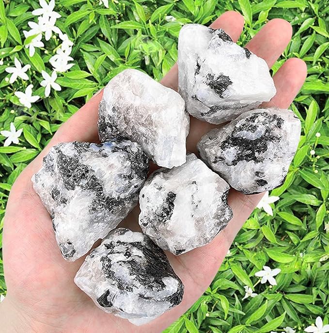 LAIDANLA Rainbow Moonstone 1lb 2" Natural Rough Stones Crystal Large Raw Crystals Bulk Healing Gemstones for Reiki Healing Tumbling Fountain Rocks Wire Wrapping Decoration Cabbing Lapidary