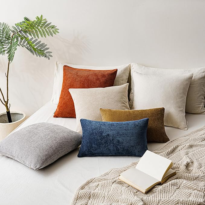 Fall Decorative Throw Pillow Covers Pack of 2,16x16 Inch Warm Brown | Twill Chenille Cushion Covers for Sofa Living Room Couch Bed