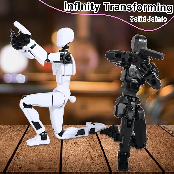 Creative Action Figure with Pose Stand,Building Toy Sets,3D Robot,Lucky Puppet Joints for Boys,Girls,Men,Women,Multi-Jointed Moveable Dummy Desk Decoration,Desktop Ornament for Game Lover (Black)