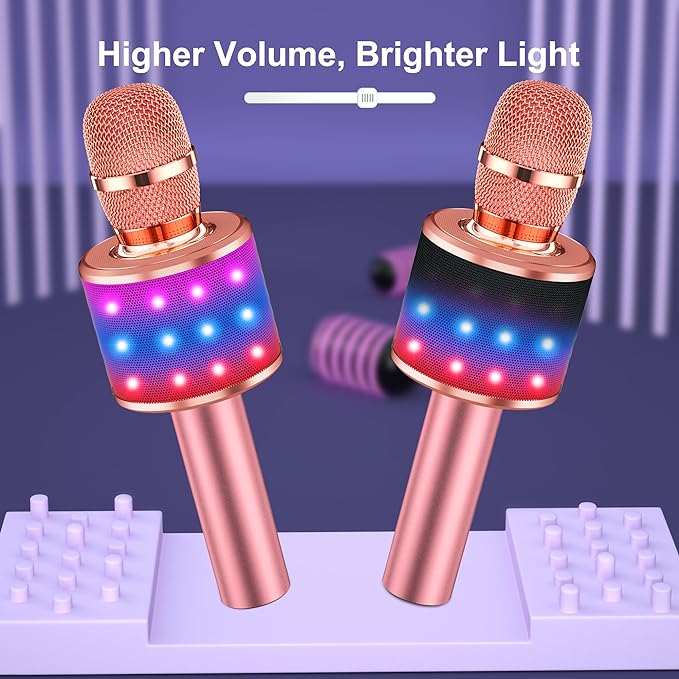 BONAOK Karaoke Microphone for Kids & Adults - Bluetooth Microphones Singing Mic with Disco Lights, Echo Effect, Built-in Speaker Portable Karaoke Player for Party Travel Gifts Q78(Rose Gold)