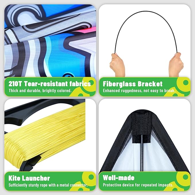 Fighter Kite Set, Suitable for Children Aged 8 to 12, Adults, Easy-to-Fly and Easy-to-Assemble Kite Suitable for Beginners