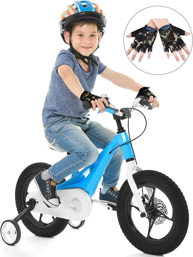 Boao 3 Pairs Kids Half Finger Bike Gloves Non-Slip Breathable Adjustable Birthday Gift for Boys Girls for Bike Workout