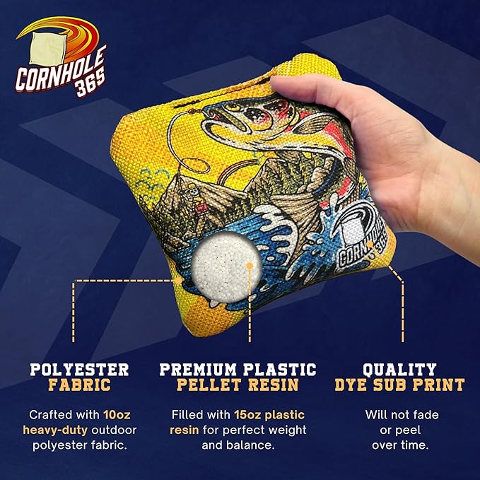 Cornhole365 - Stick & Slide - Professional Corn Hole Bag - Heavy-Duty Double-Stitched Polyester Fabric & Resin Filling for All-Weather - Versatile Regulation Size Cornhole Bean Bags - Set of 8