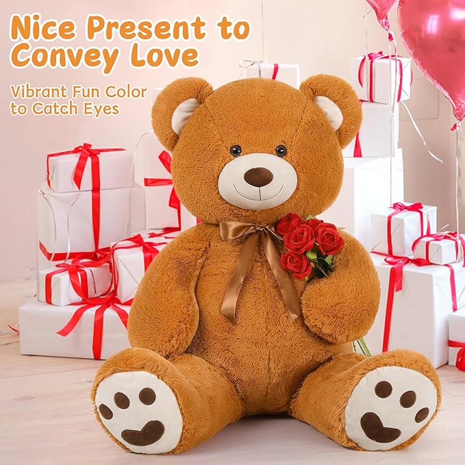MorisMos 47inch Giant Teddy Bear Stuffed Animal 4ft, Big Teddy Bear Plush for Baby Shower, Life Size Stuffed Bear Gifts for Kids, Girls, Girlfriend, Women on Valentine, Christmas, Birthday（Brown）