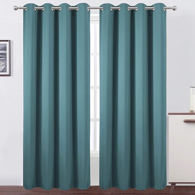 LEMOMO Sea Teal Thermal Blackout Curtains/52 x 84 Inch/Set of 2 Panels Room Darkening Curtains