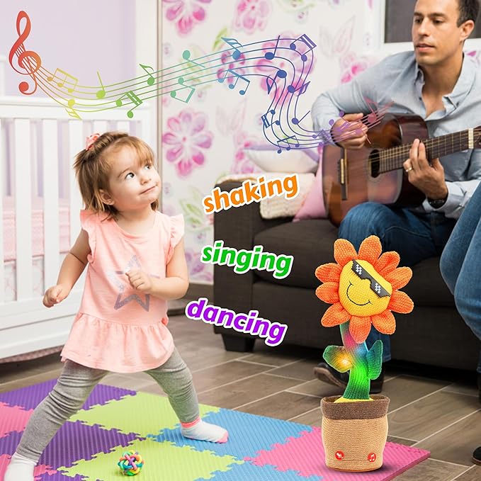 Easfan Dancing Sunflower Singing Talking Shaking Glowing Interactive Toy Repeats What You Say Electric Cute Sunflower Plush Toy Birthday Christmas Festival Gifts for Toddlers Kids,13.5’’
