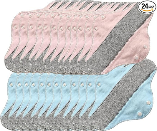 6/12/24 Packs Reusable Incontinence Pads for Women - Reusable Leak-Proof Washable Incontinence Pads ((Blue+Pink)*12Packs)