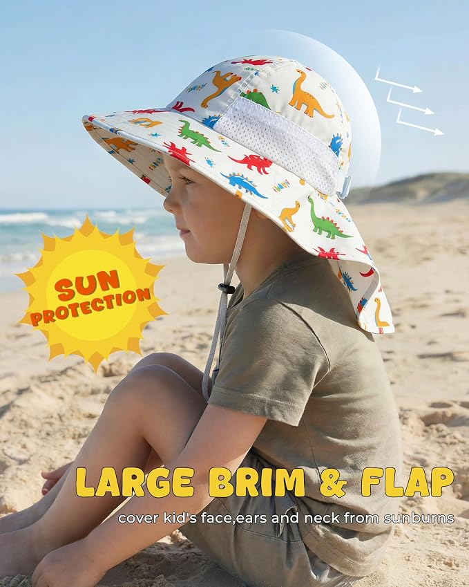 Toddler Baby Sun Hat Kids Summer Beach Essentials Adjustable Beach Hats with Bucket Wide Brim for Boys Girls Age 0-14 Years
