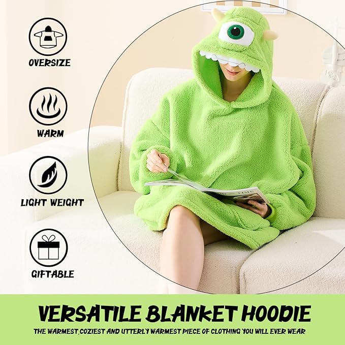 NEWCOSPLAY Wearable Blanket Hoodie Sherpa Hoodie Blanket for Women Men Warm Oversized Sweatshirt with Pockets