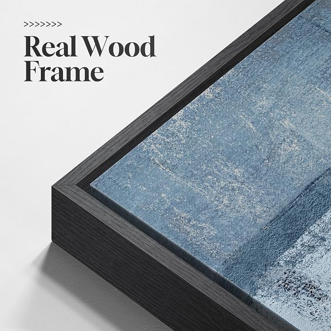 Large Framed Blue and Grey Abstract Wall Art, 3 Piece Modern Canvas Prints Paintings Artwork for Walls, Minimalist Abstract Block Pictures for Living Room Entryway Hallway Bedroom Wall Decor 20x30 In