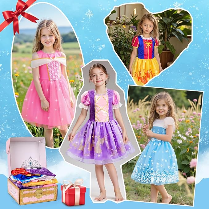 Meland Princess Dress Up - Princess Dresses for Girls with Princess Toys, Dress Up Clothes for Little Girls Pretend Play