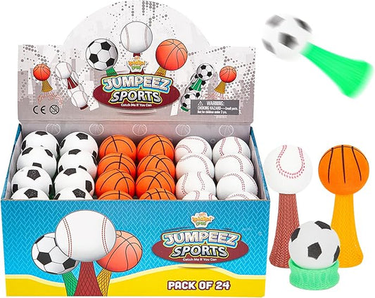 IPIDIPI TOYS Jumpeez Sport Ball Rocket Poppers – 24-Pack Jumping Spring Launcher Toys – Halloween Toys for Trick or Treat, Halloween Goodie Bag Stuffers, Birthday Party Favors for Boys & Girls