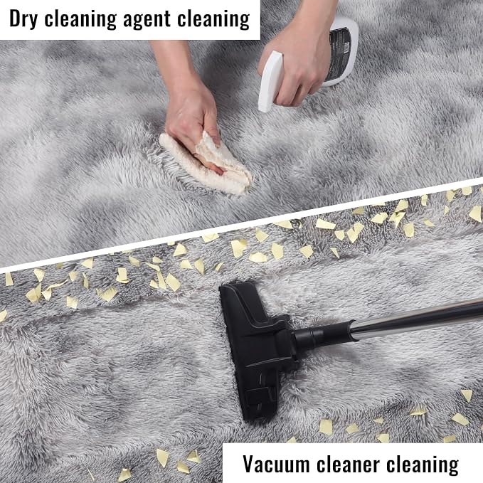 PAGISOFE Abstract Shaggy Washable Area Rug 4' x 6' Plush Soft Fluffy Fuzzy Furry Carpet for Living Room, Home Decor Aesthetic Tie-Dyed Light Grey Bedside Rugs, Nursery Grils Boys Kids Room