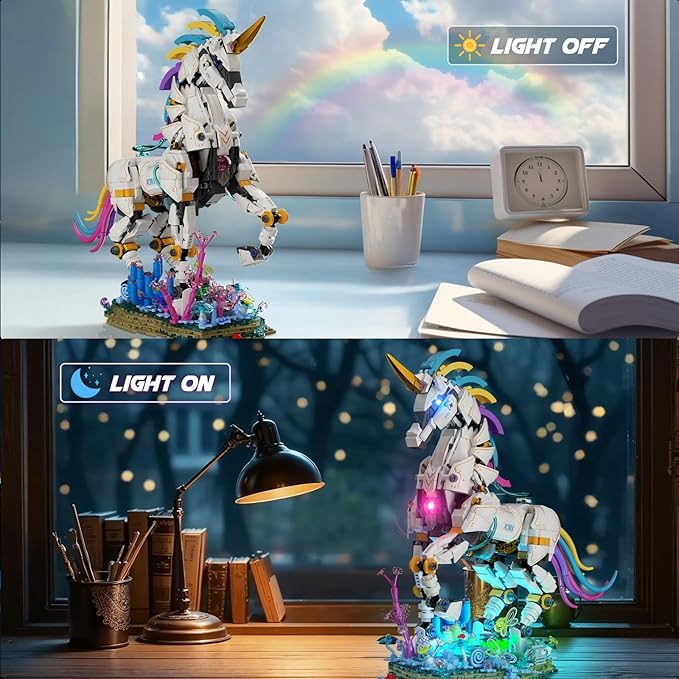 NUTCRACKER Unicorn Building Set for Adult - Cool Rainbow Unicorn Model with Light, Animal Horse Toy Building Set, Home Decor Easter Birthday Gift for Boy Girls 14+（1492 Pieces