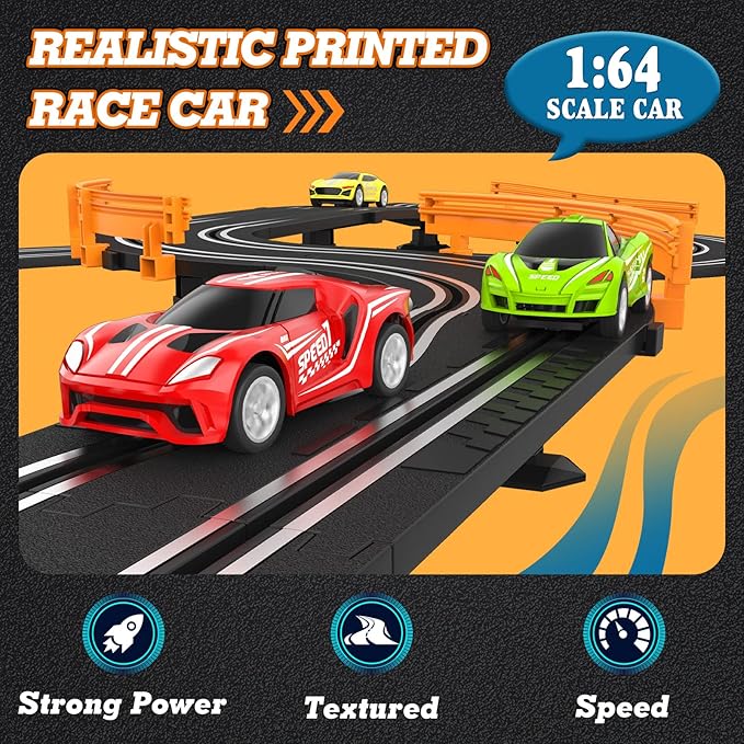 Slot Car Race Track Sets with 4 High-Speed Racing Car, Battery or Electric Race Car Track for Boys and Kids, Dual Racing Game Lap Counter Circular Overpass Track, Gifts Toys for Boys Kids Age 6 7 8-12