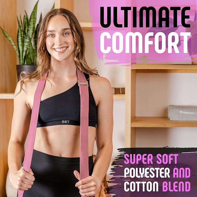 Gradient Fitness Yoga Strap, Friction-Less Easy-Feed Buckle, Super Soft Cotton/Polyester Blend Webbing, Free eGuide. (8 Feet)