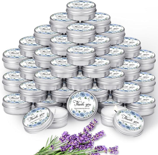MTLEE 50 Pcs Wedding Candles Gift Favors for Guests 1 Oz Lavender Scented Soy Wax Aromatherapy Candle Favors for Bridal Shower Rustic Wedding Party Guests(Blue Flowers)