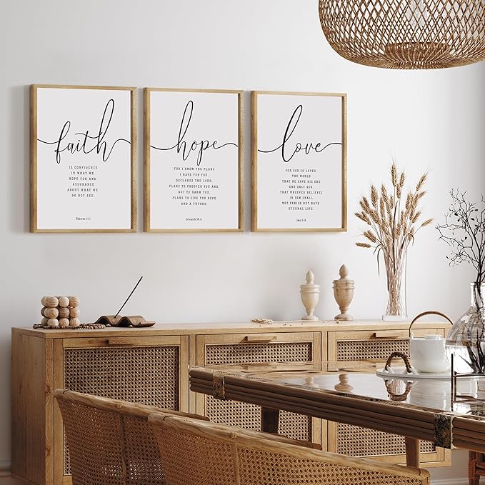 Houmury Set of 3 Framed Farmhouse Bible Verses Wall Decor Sign 11”x14” Christian Faith Scripture Wall Art for Home Bedroom Wall Decor (11"x14" Brown)