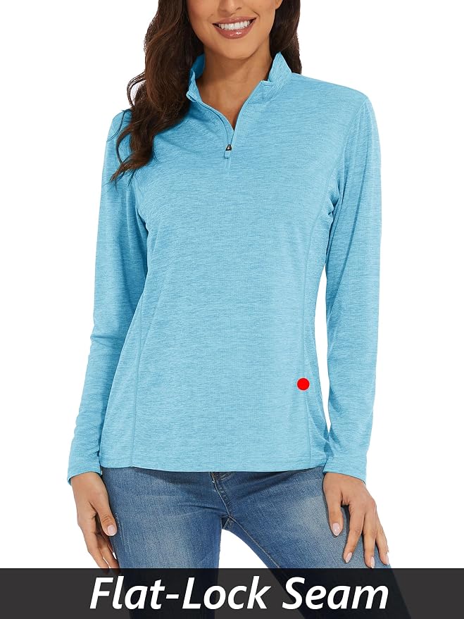 MAGCOMSEN Women's UPF 50+ Sun Shirts Long Sleeve 1/4 Zip Pullover Quick Dry Workout Hiking Tops Running Athletic Shirts