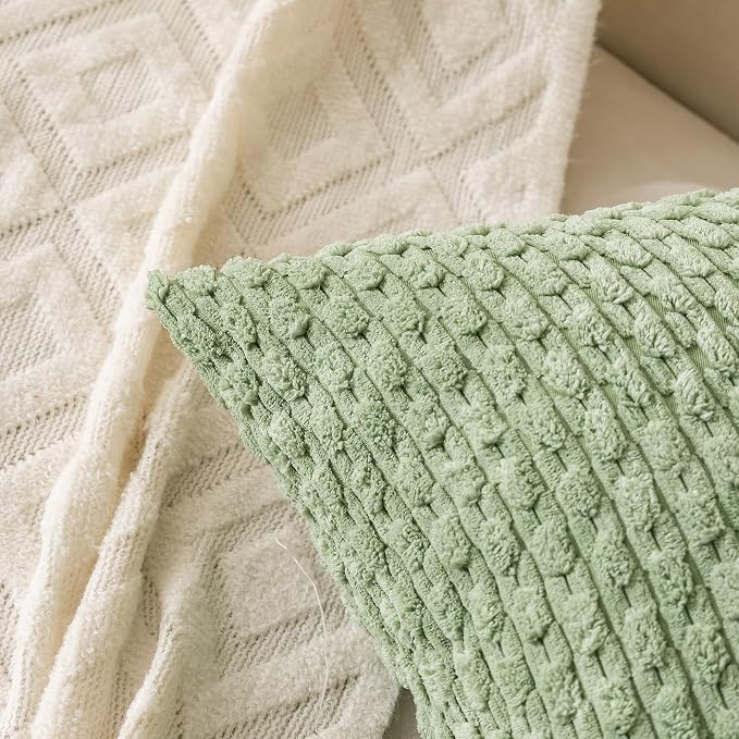 Set of 4 Sage Forest Green Decorative Throw Pillow Covers 18x18 Inch Corduroy Pillow Covers for Bed Couch Sofa Living Room Soft Square Cushion Cases