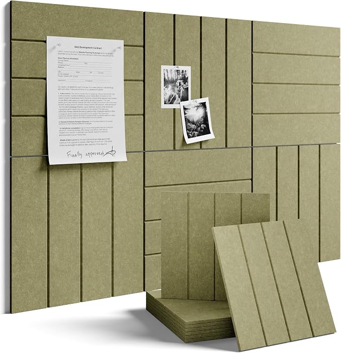 Fluxynara 36" x 24" Large Felt Bulletin Board, Olive Green | 6 Pack Cork Board Alternative with 30 Safe Adhesive Tabs, Felt Pin Boards for Wall Decor, Home, Office, Classroom, Dorm